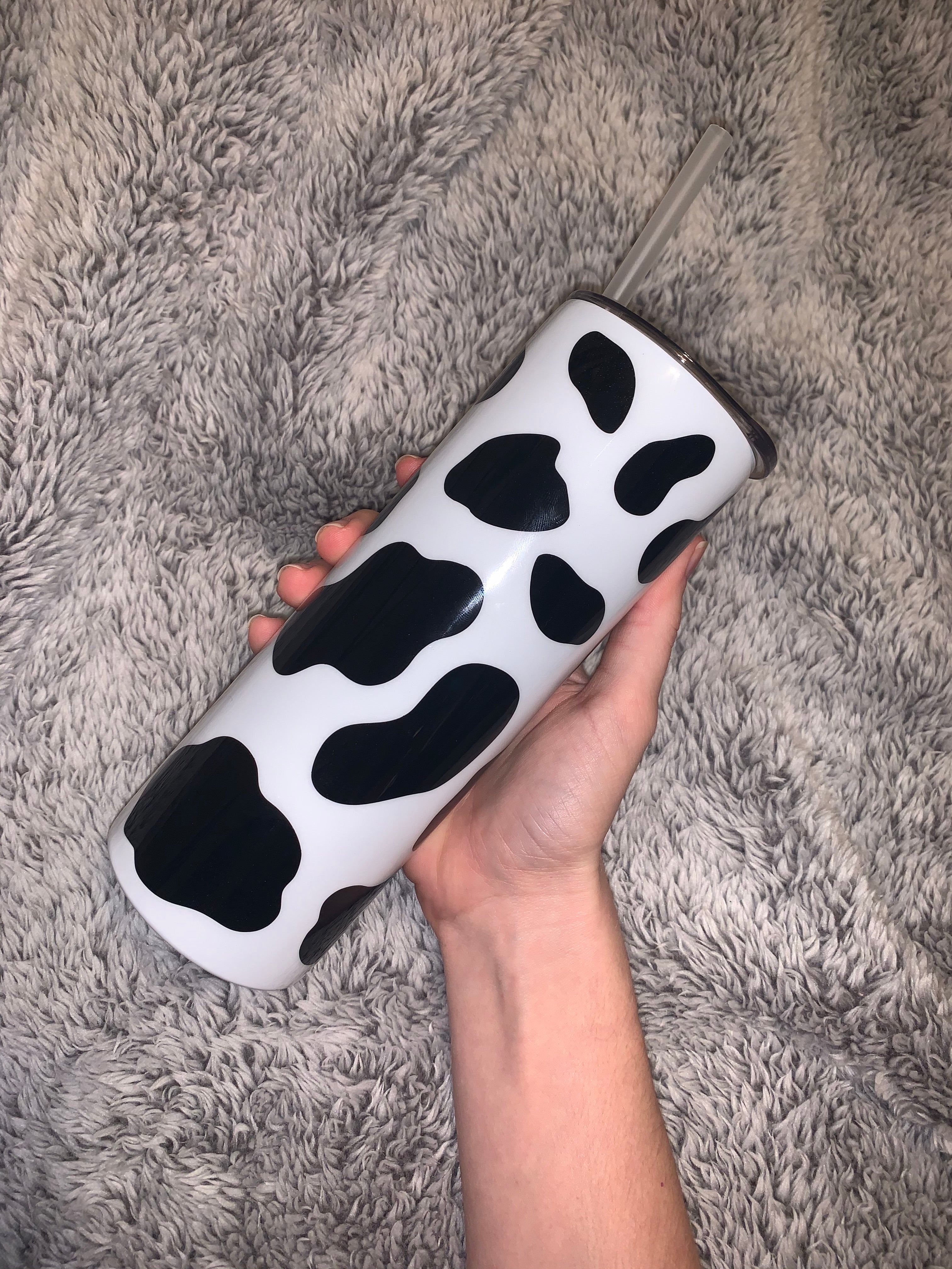 Cow Print - Black and White Acrylic Tumbler with Straw