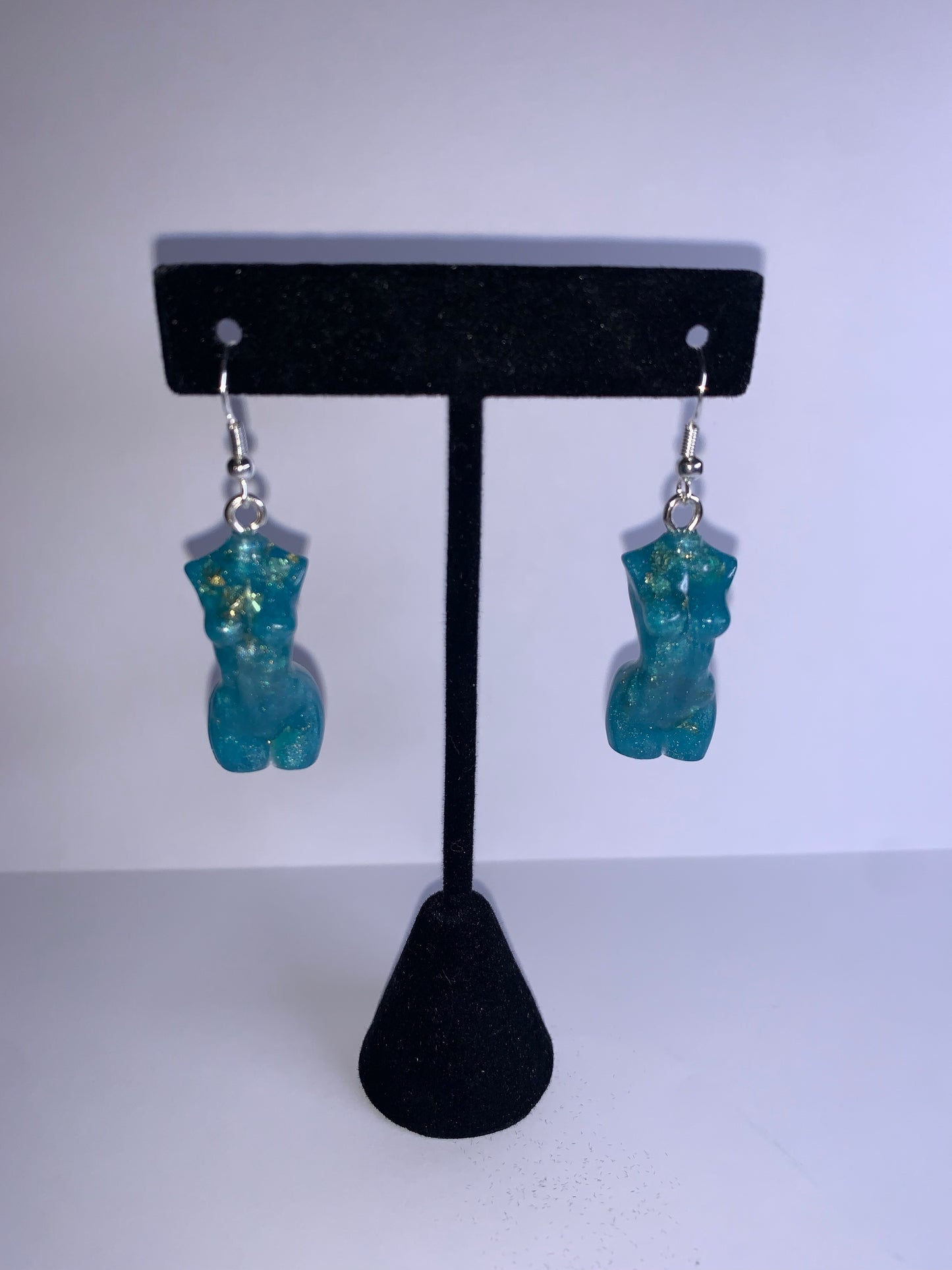 Mini Woman Body Earrings - Teal & Gold Flake