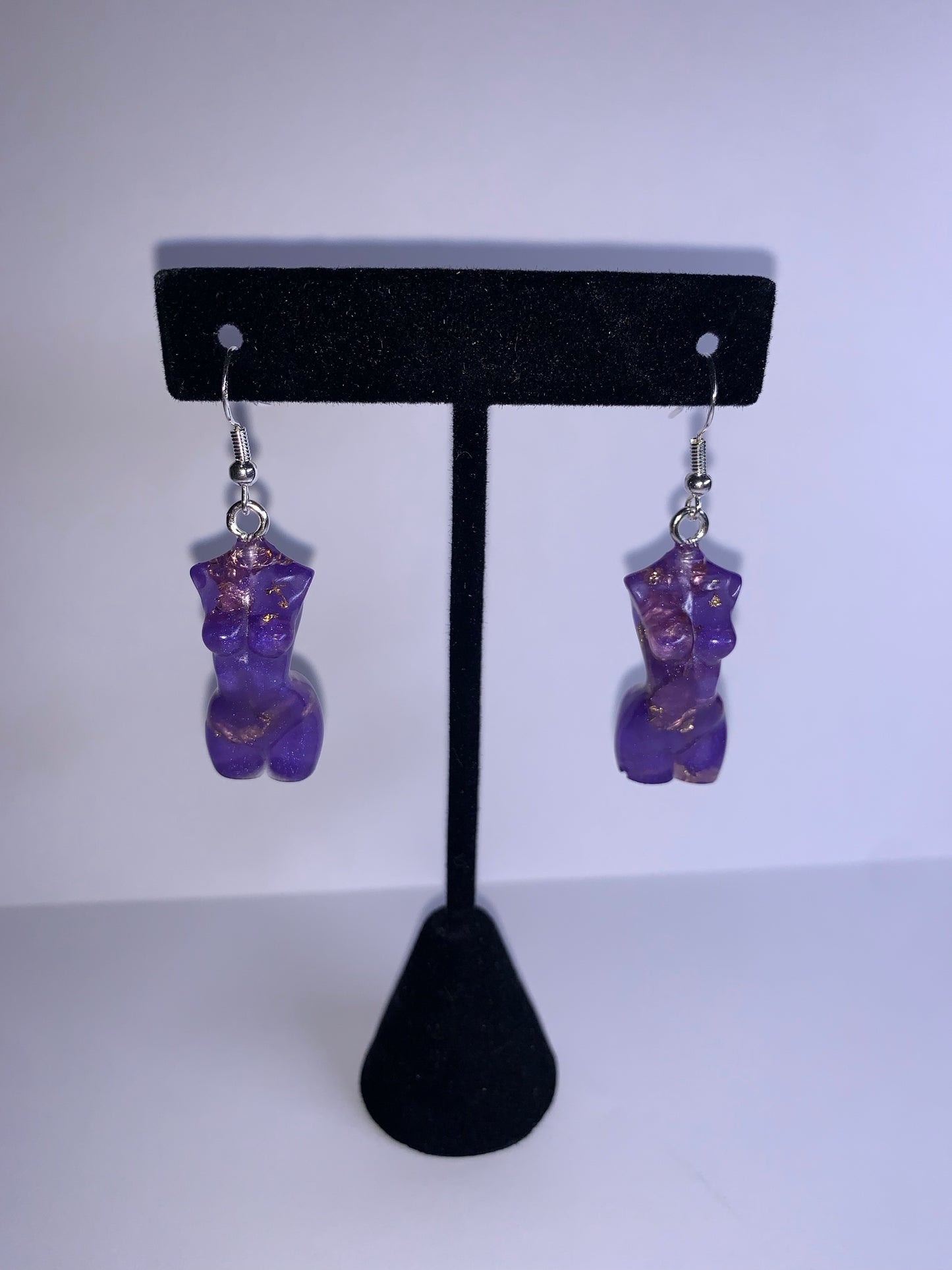 Mini Woman Body Earrings - Purple & Gold Flake