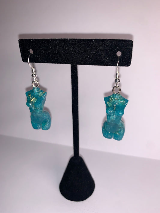 Mini Woman Body Earrings - Teal & Gold Flake