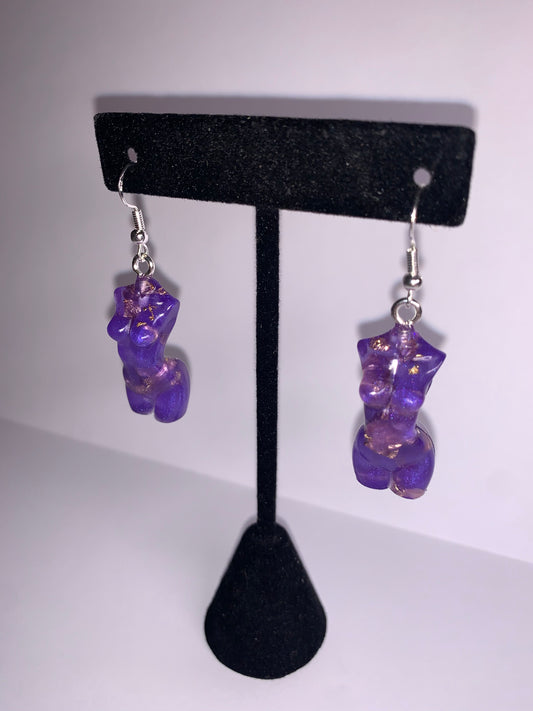 Mini Woman Body Earrings - Purple & Gold Flake