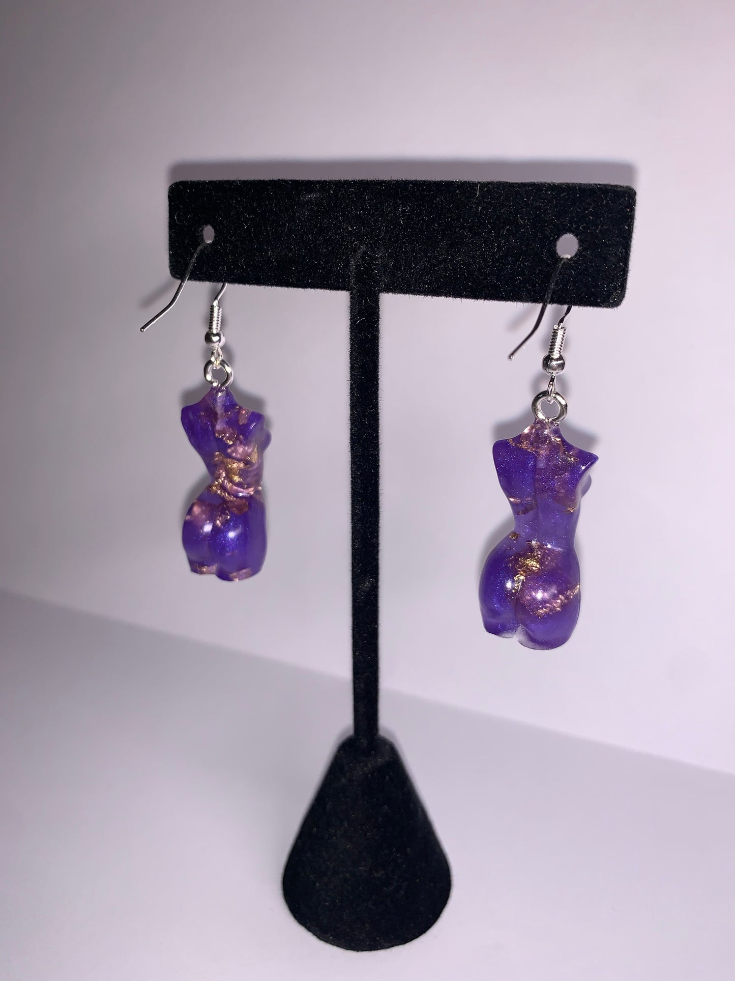 Mini Woman Body Earrings - Purple & Gold Flake