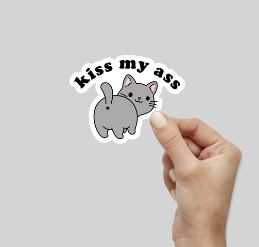"Kiss My Ass" Gray Cat Sticker