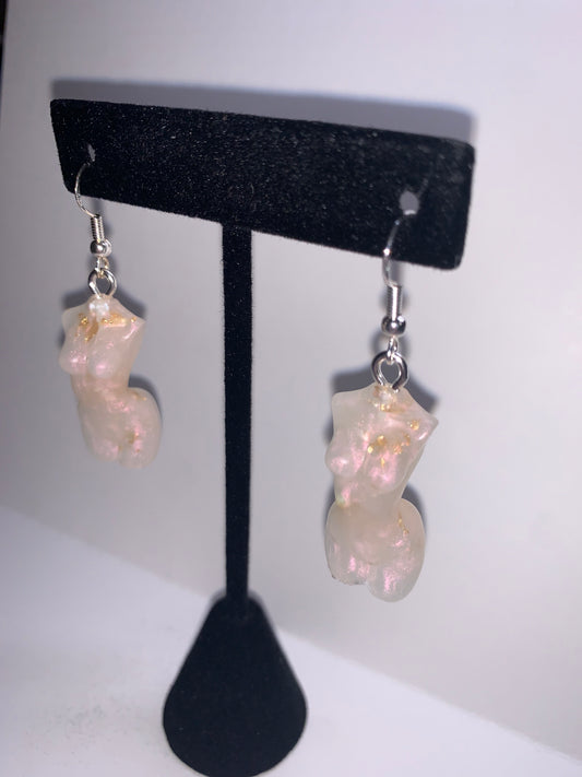 Mini Woman Body Earrings - Pearl & Gold Flake